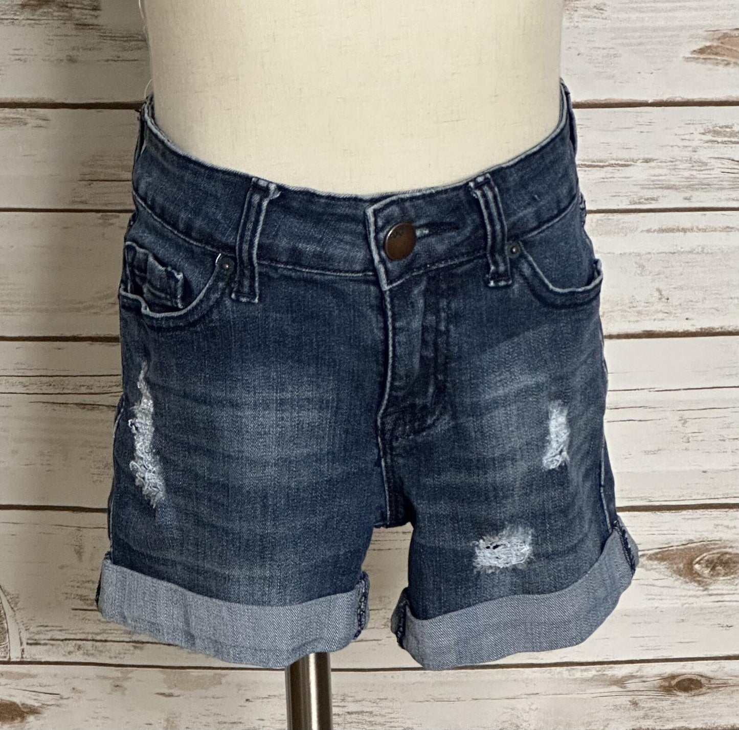 Urban Outfitters BDG Shortie dark wash distressed stretch denim jean shorts 24