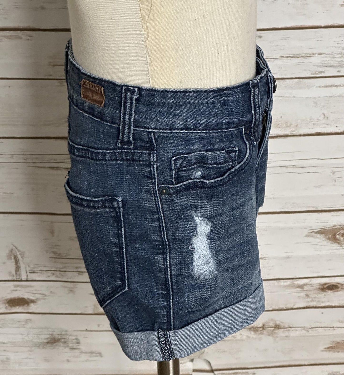 Urban Outfitters BDG Shortie dark wash distressed stretch denim jean shorts 24