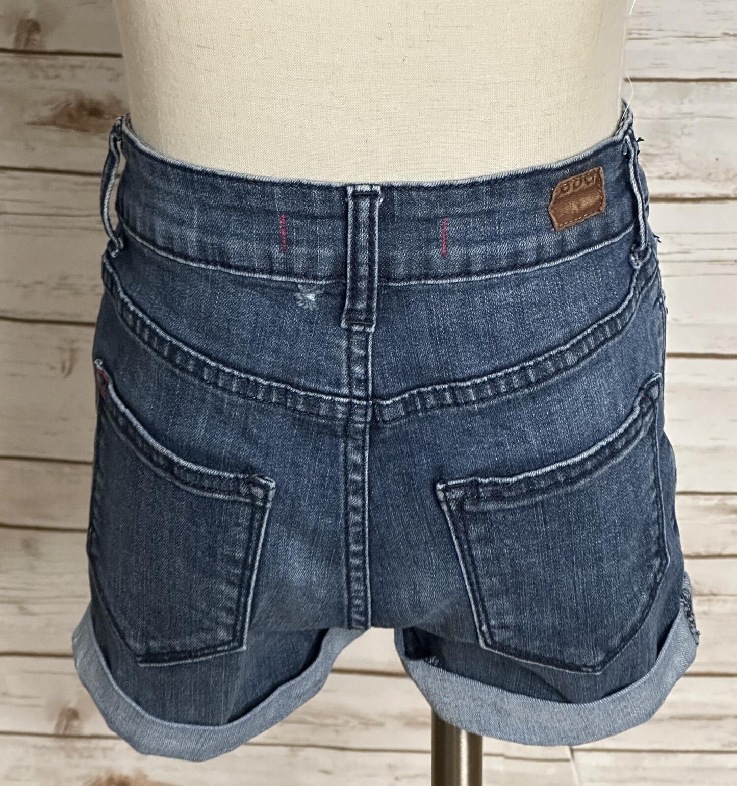 Urban Outfitters BDG Shortie dark wash distressed stretch denim jean shorts 24