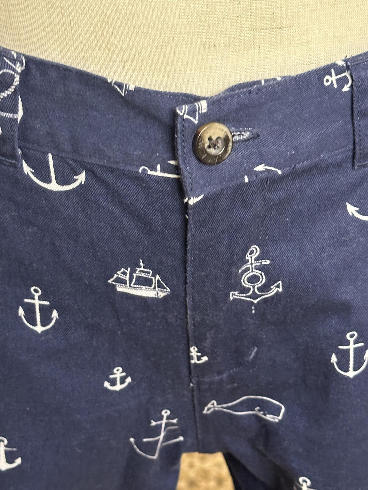 Janie & Jack navy white cotton nautical shorts Size 6 preppy coastal
