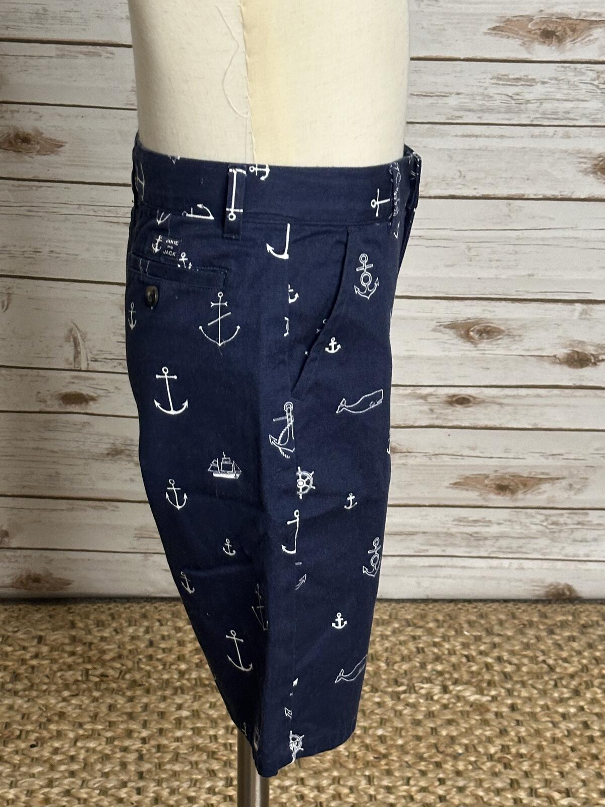 Janie & Jack navy white cotton nautical shorts Size 6 preppy coastal