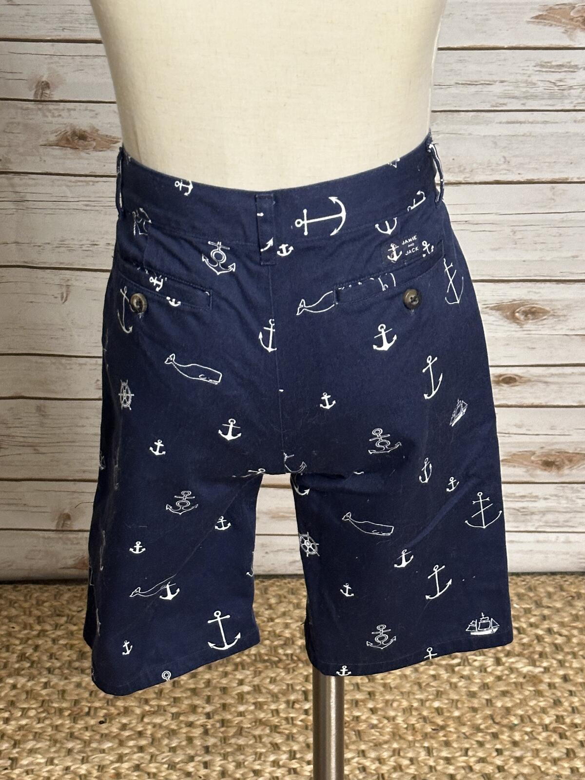 Janie & Jack navy white cotton nautical shorts Size 6 preppy coastal