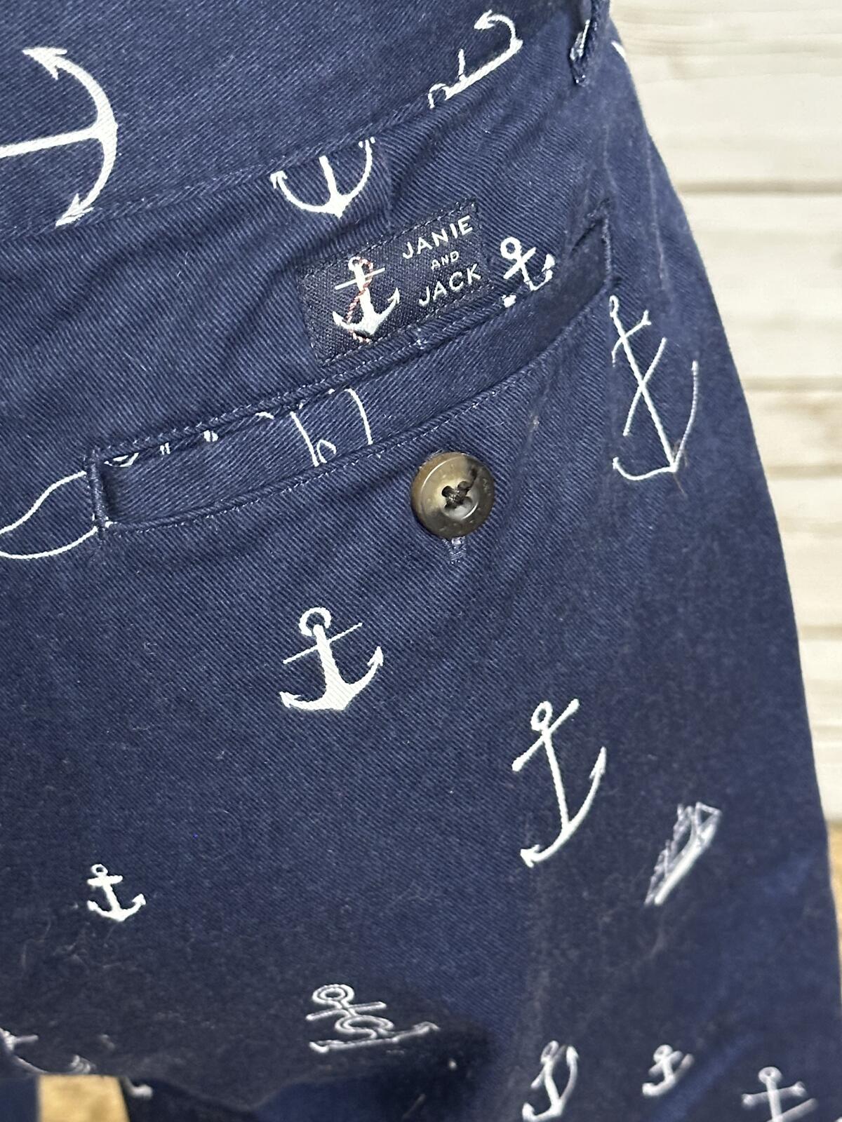 Janie & Jack navy white cotton nautical shorts Size 6 preppy coastal