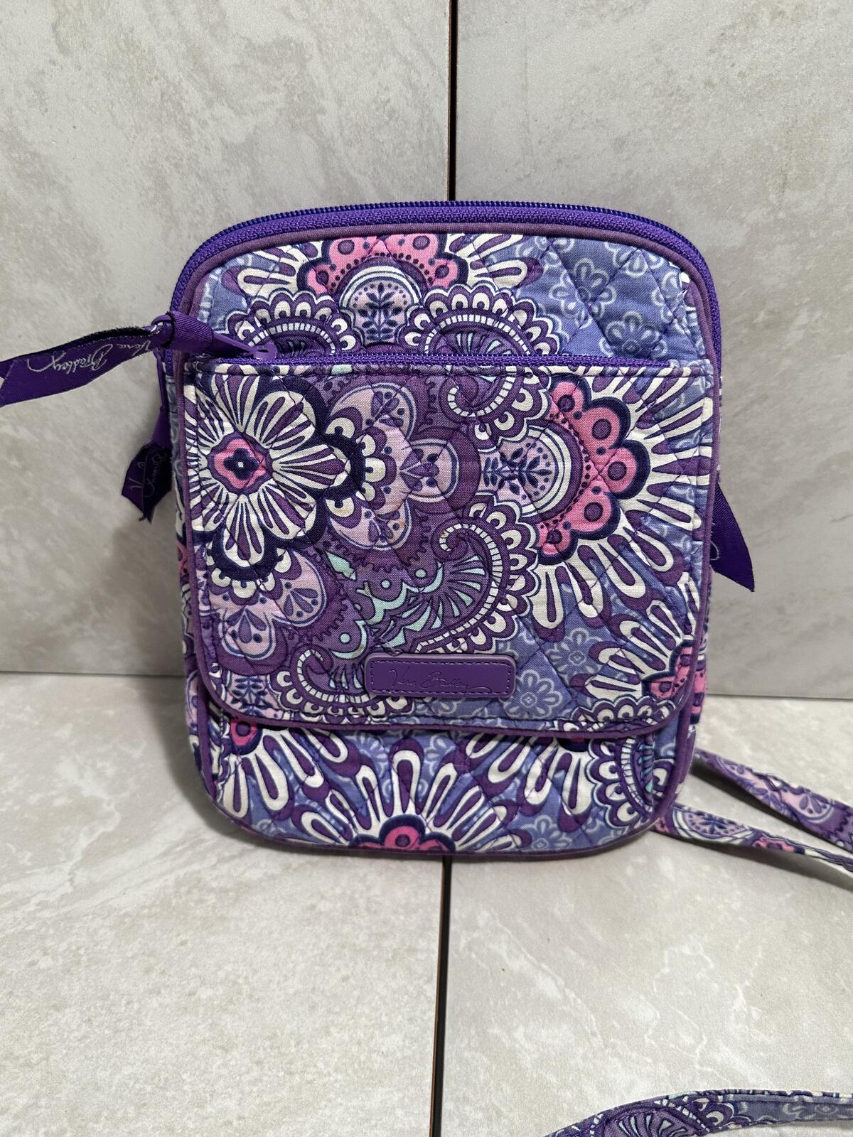 Vera Bradley purple pink paisley medallion quilted crossbody organizer bag