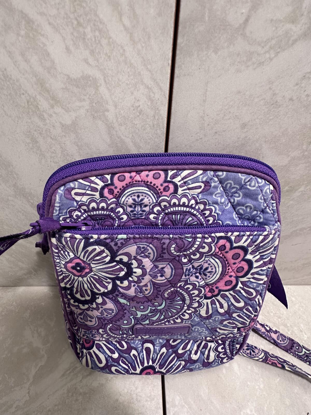 Vera Bradley purple pink paisley medallion quilted crossbody organizer bag