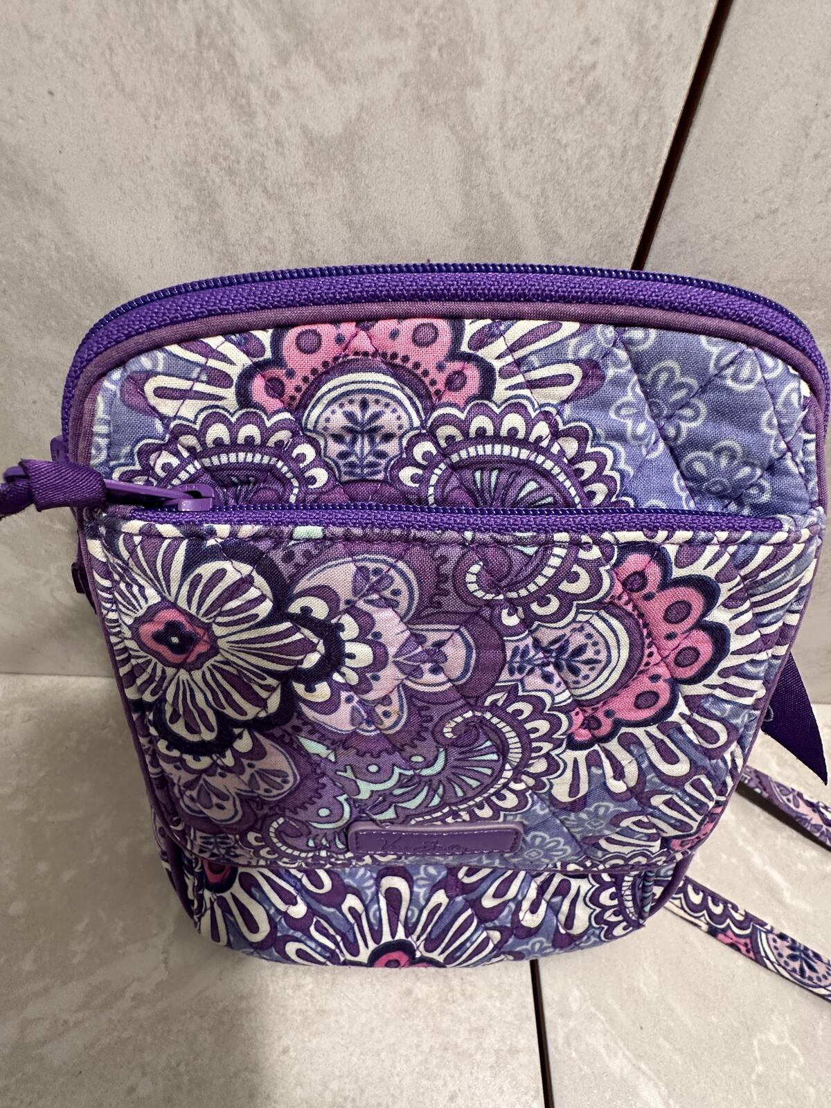 Vera Bradley purple pink paisley medallion quilted crossbody organizer bag