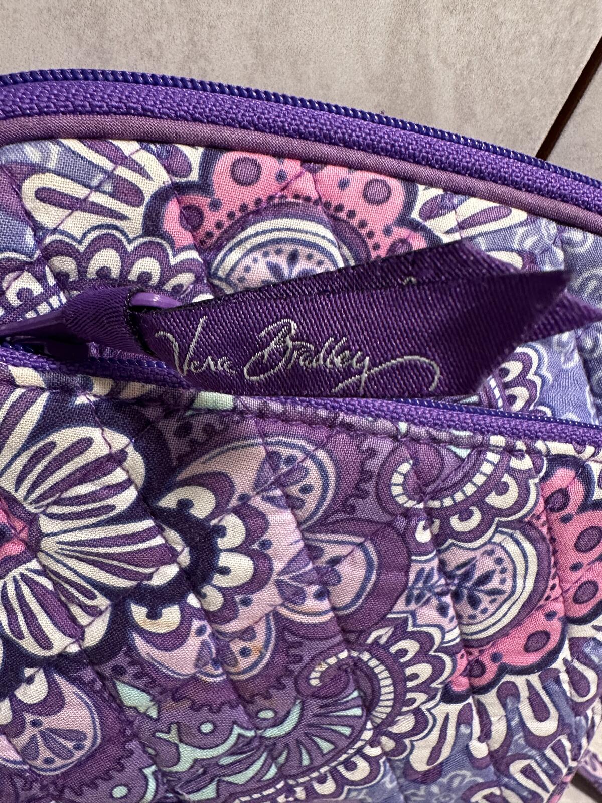 Vera Bradley purple pink paisley medallion quilted crossbody organizer bag