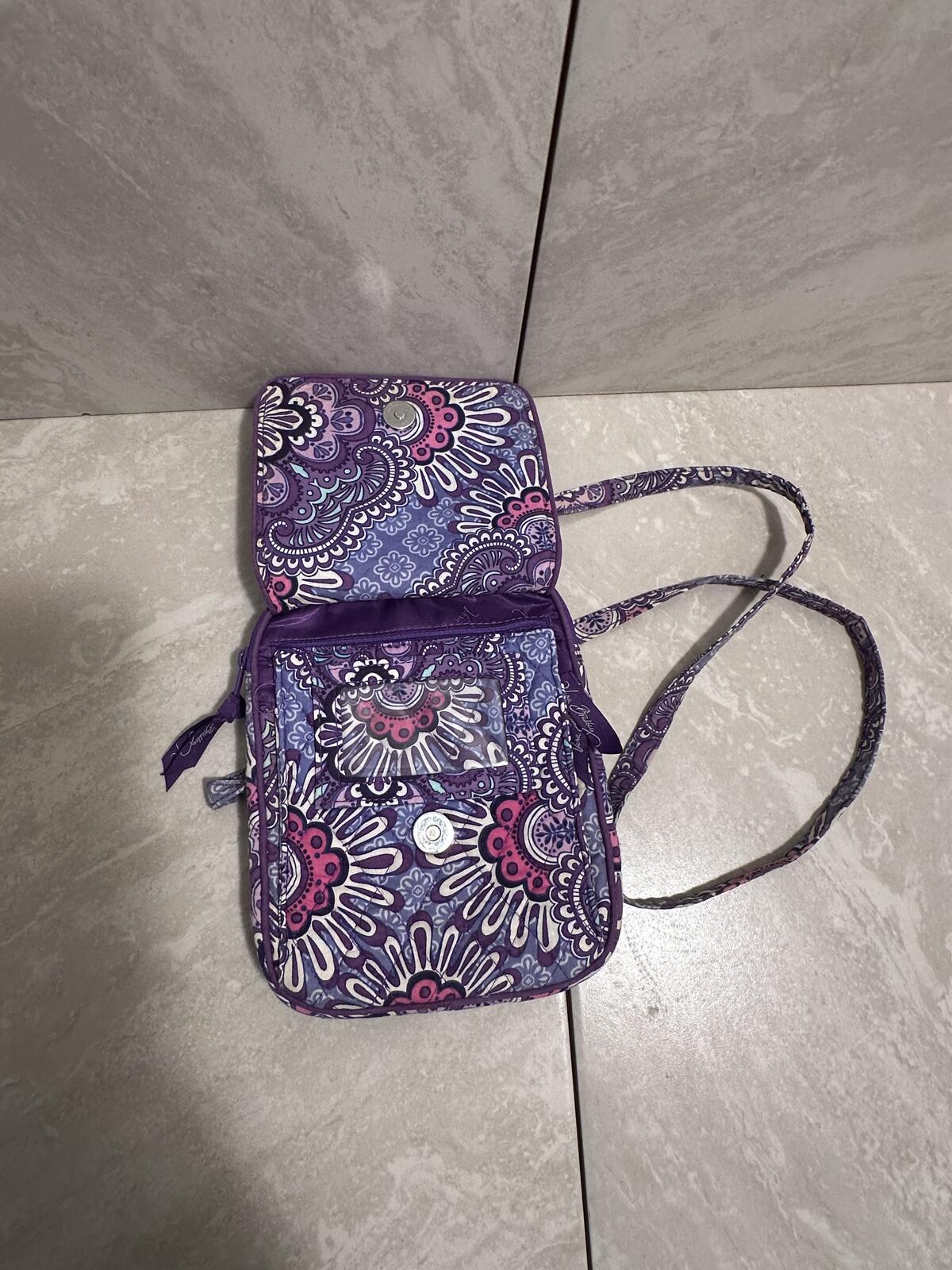 Vera Bradley purple pink paisley medallion quilted crossbody organizer bag