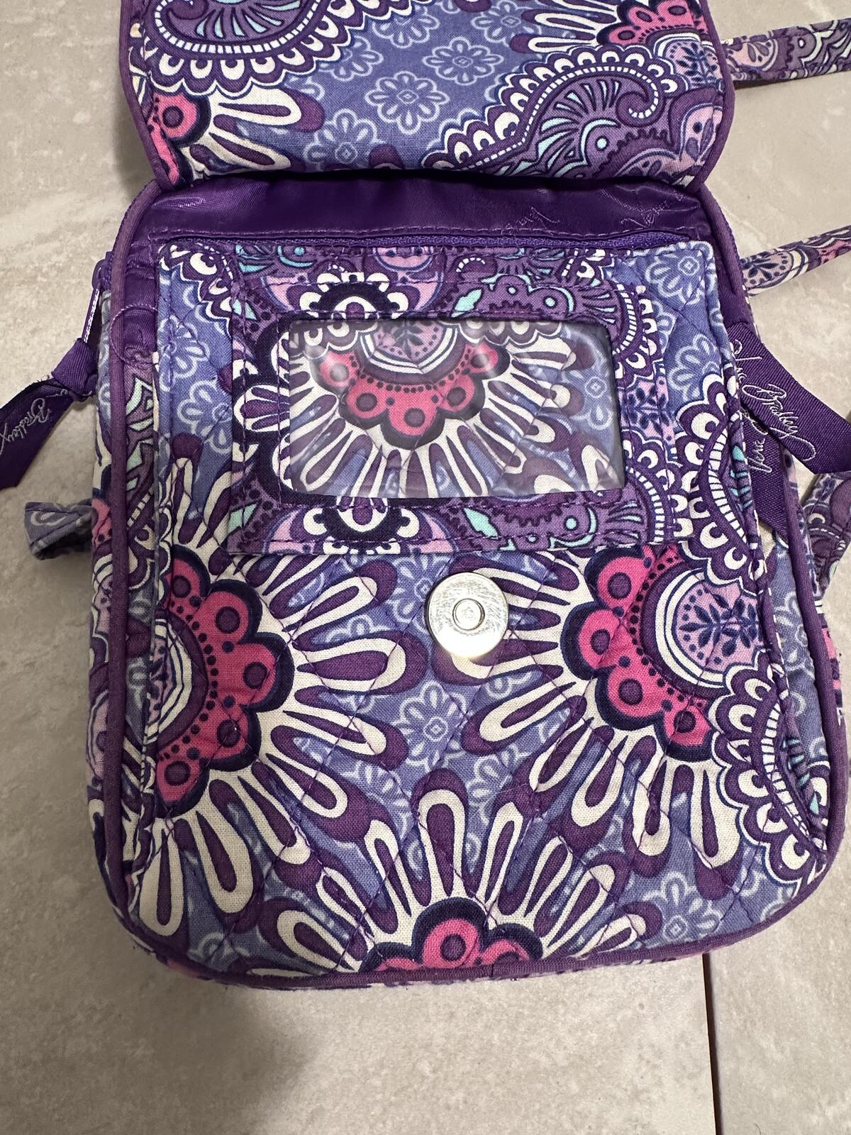 Vera Bradley purple pink paisley medallion quilted crossbody organizer bag