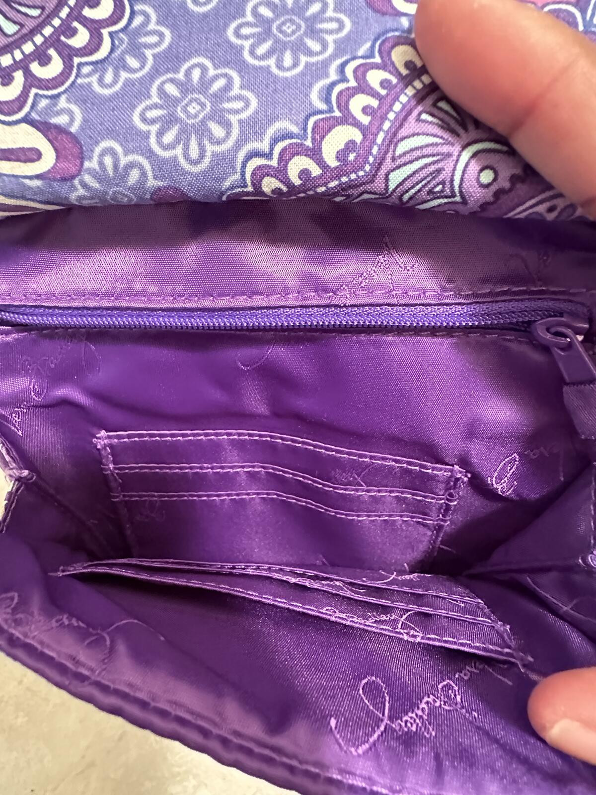 Vera Bradley purple pink paisley medallion quilted crossbody organizer bag