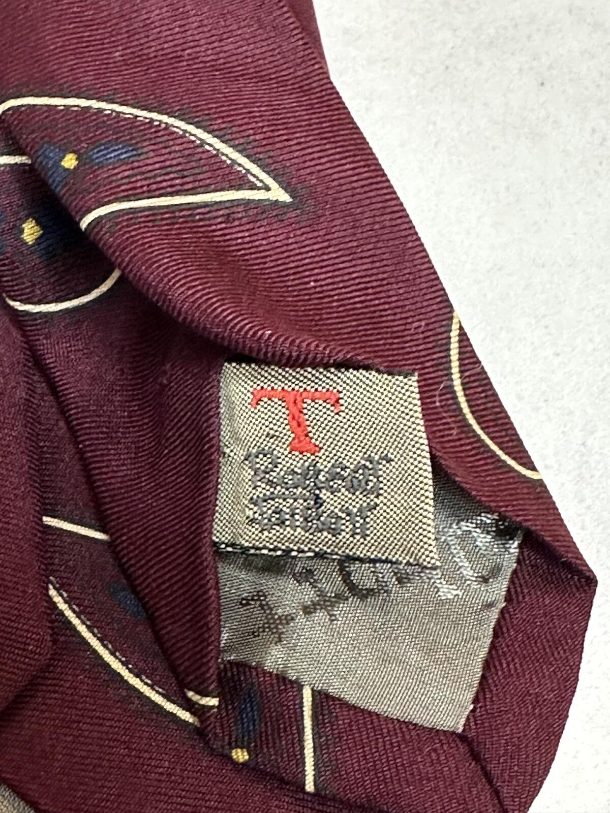Vintage Talbott Studio burgundy cream paisley 100% Italian silk tie made in USA