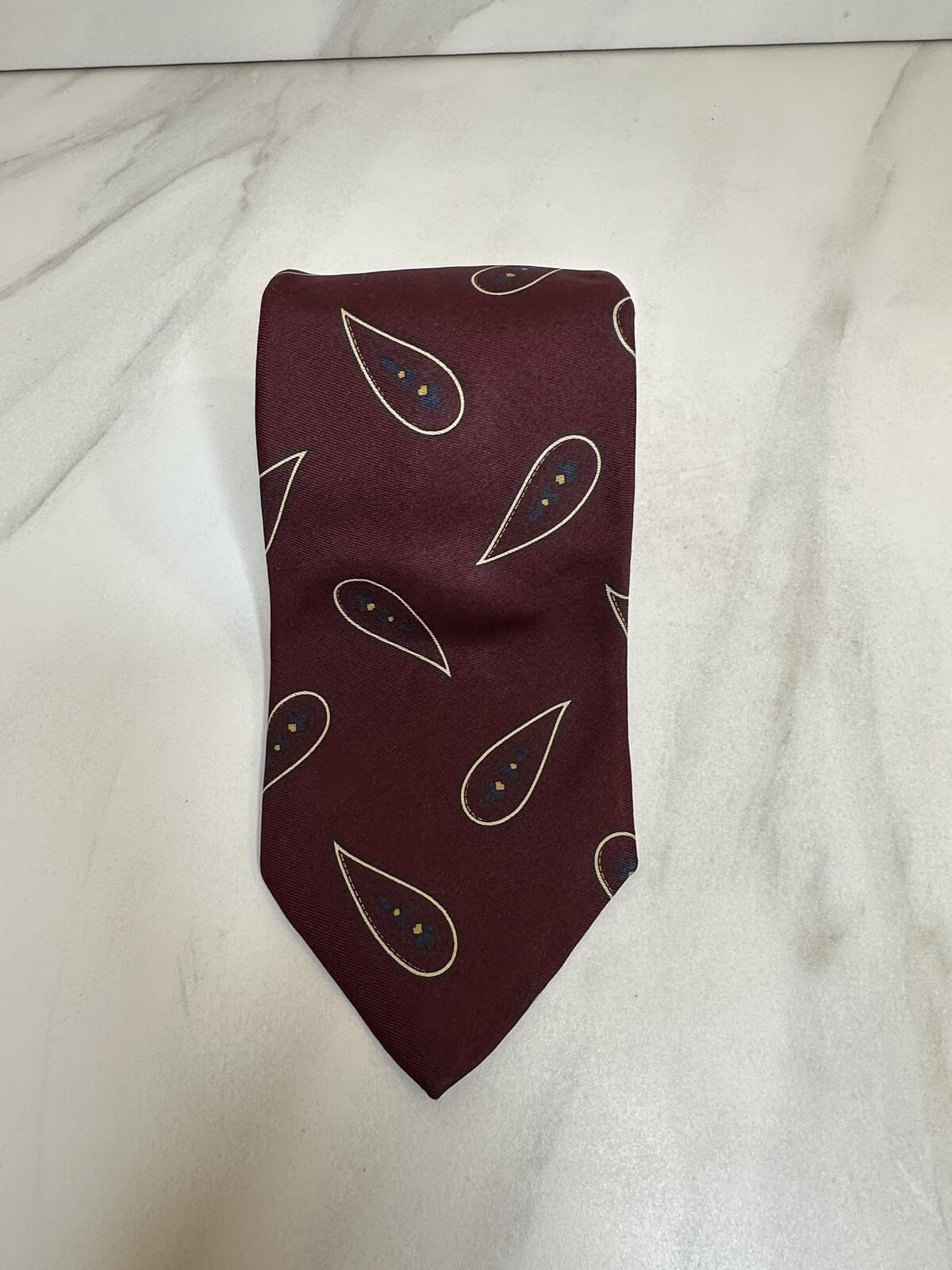 Vintage Talbott Studio burgundy cream paisley 100% Italian silk tie made in USA