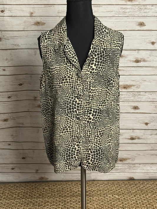 Vintage Casual Corner black ivory 100% silk sleeveless blouse Size 6 mob wife
