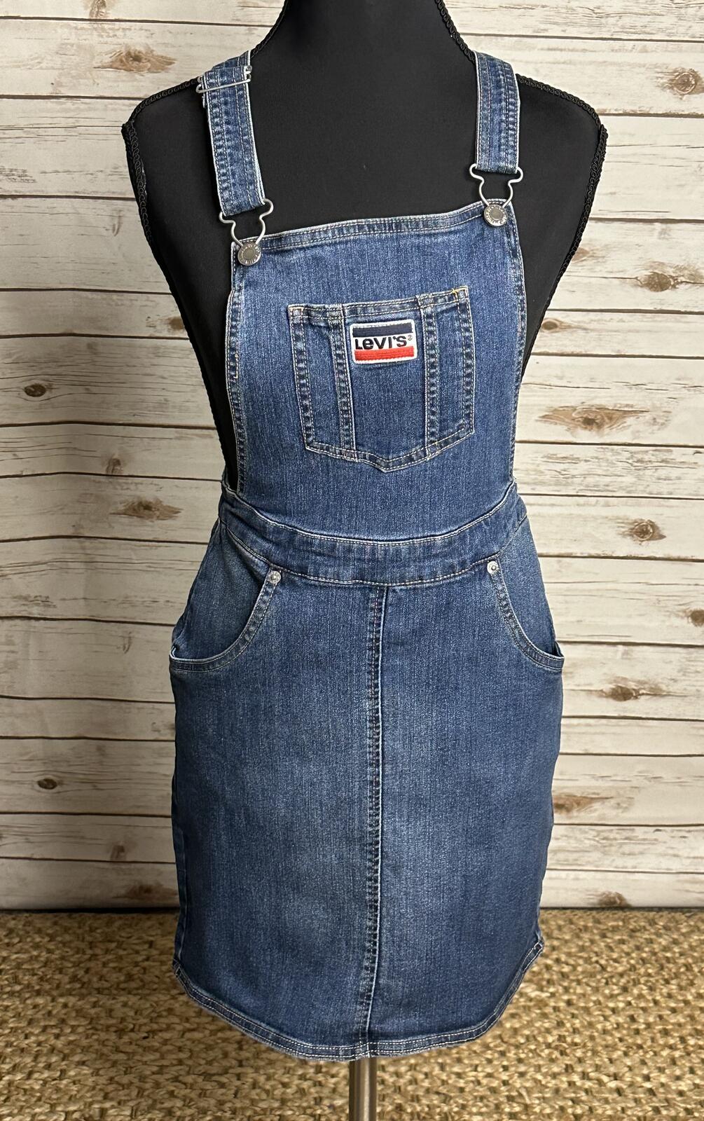 Levi's Jumper medium wash denim jean pinafore/overall mini dress Large/12-13Y