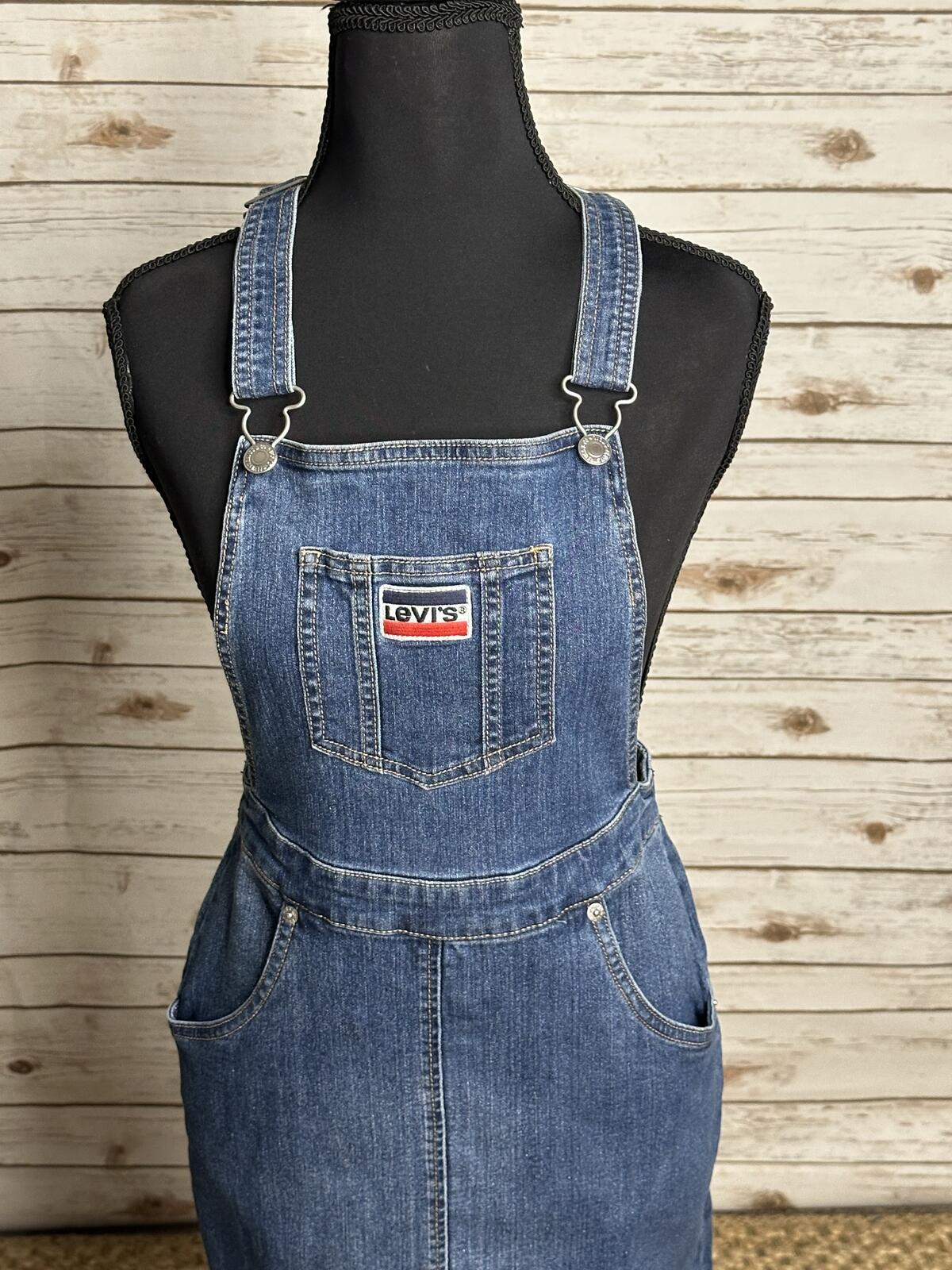 Levi's Jumper medium wash denim jean pinafore/overall mini dress Large/12-13Y