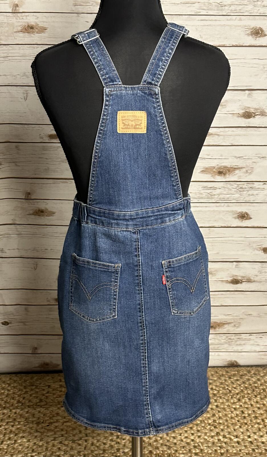 Levi's Jumper medium wash denim jean pinafore/overall mini dress Large/12-13Y