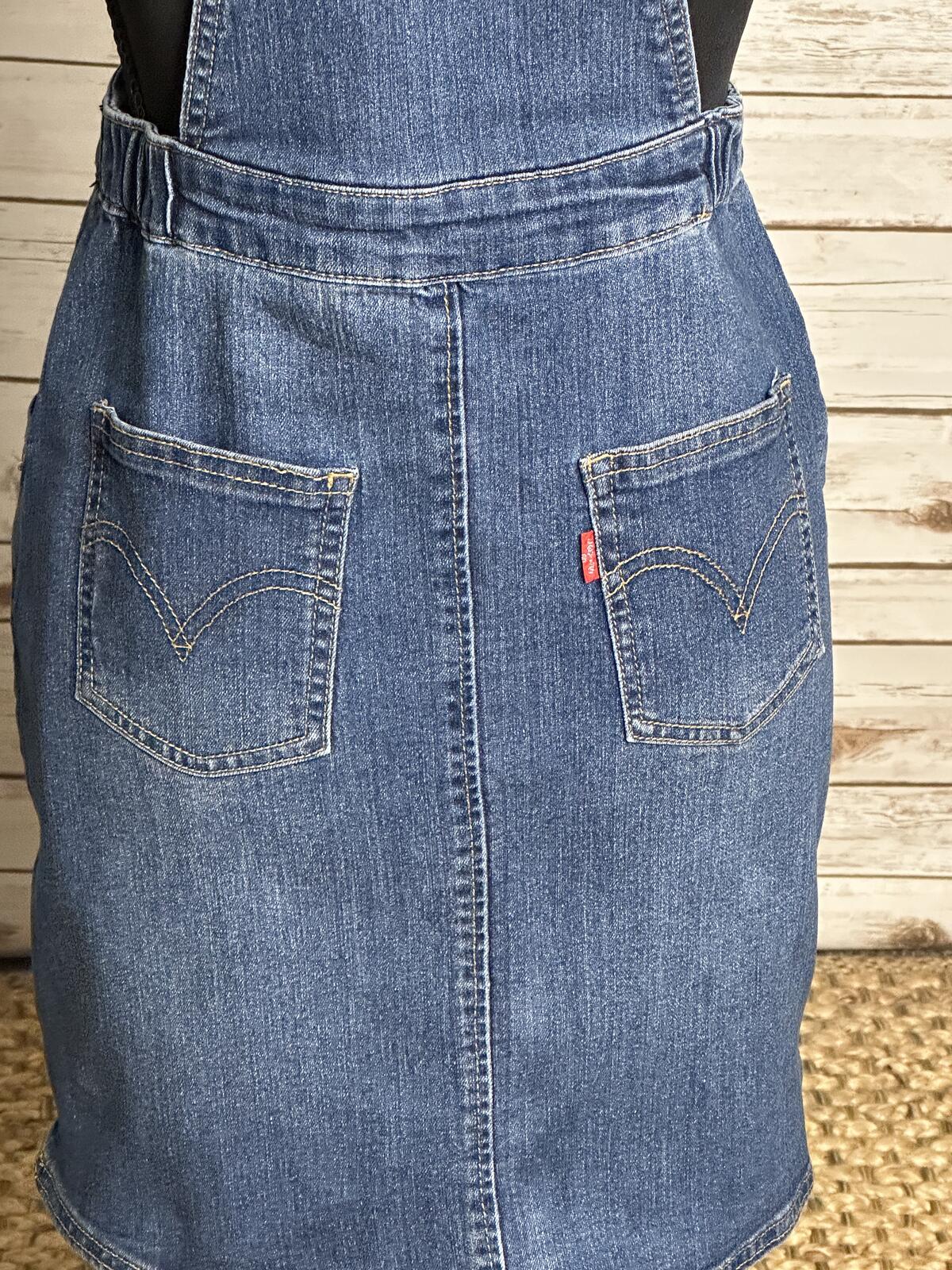 Levi's Jumper medium wash denim jean pinafore/overall mini dress Large/12-13Y