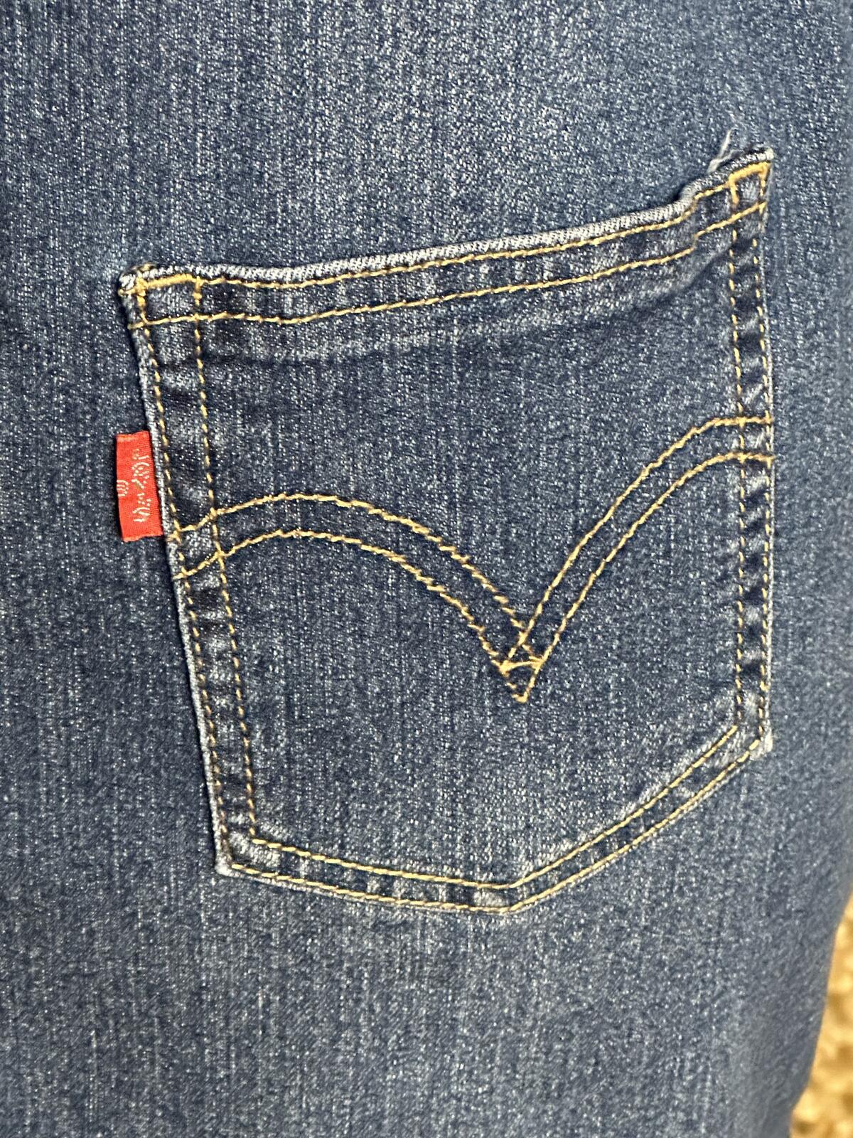 Levi's Jumper medium wash denim jean pinafore/overall mini dress Large/12-13Y