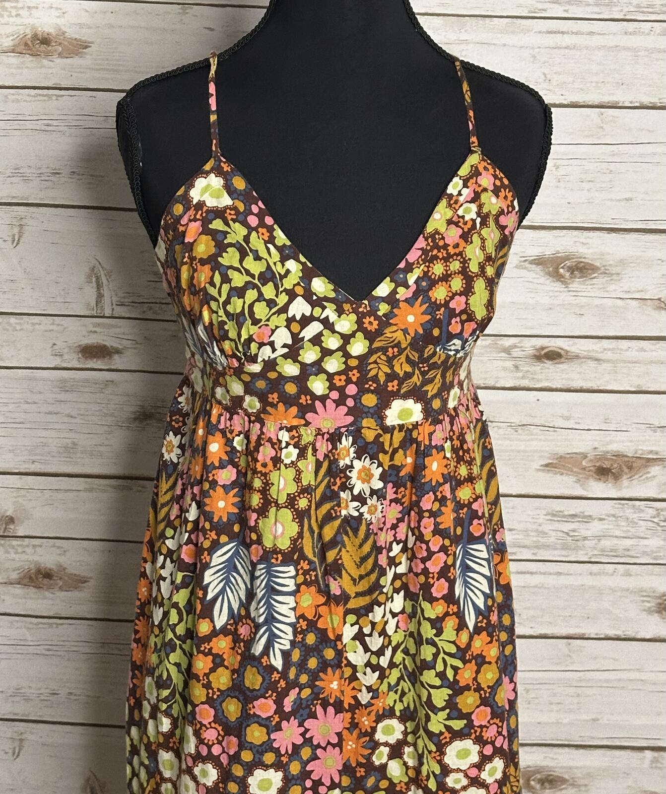 Mossimo Supply Co multicolored floral cotton empire waist maxi dress boho 70s