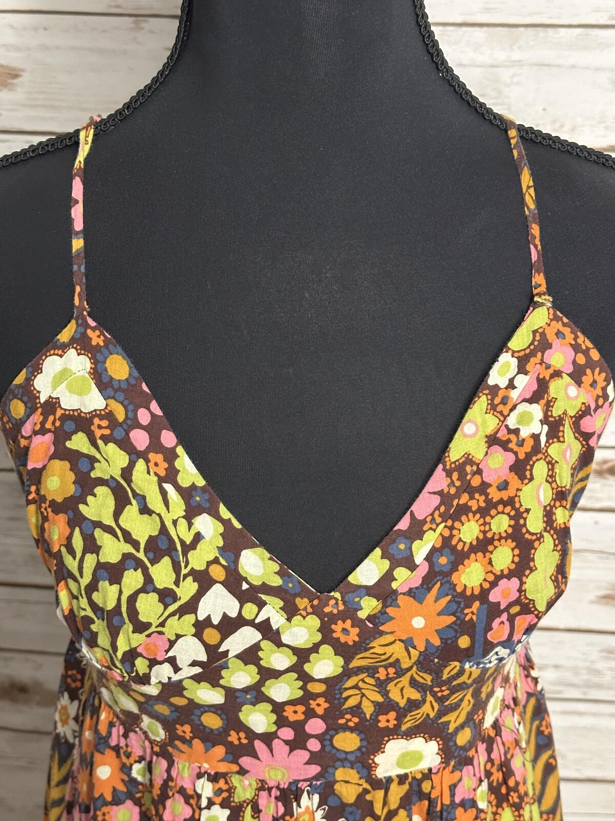 Mossimo Supply Co multicolored floral cotton empire waist maxi dress boho 70s