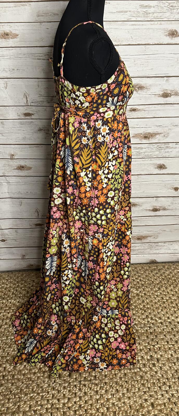 Mossimo Supply Co multicolored floral cotton empire waist maxi dress boho 70s