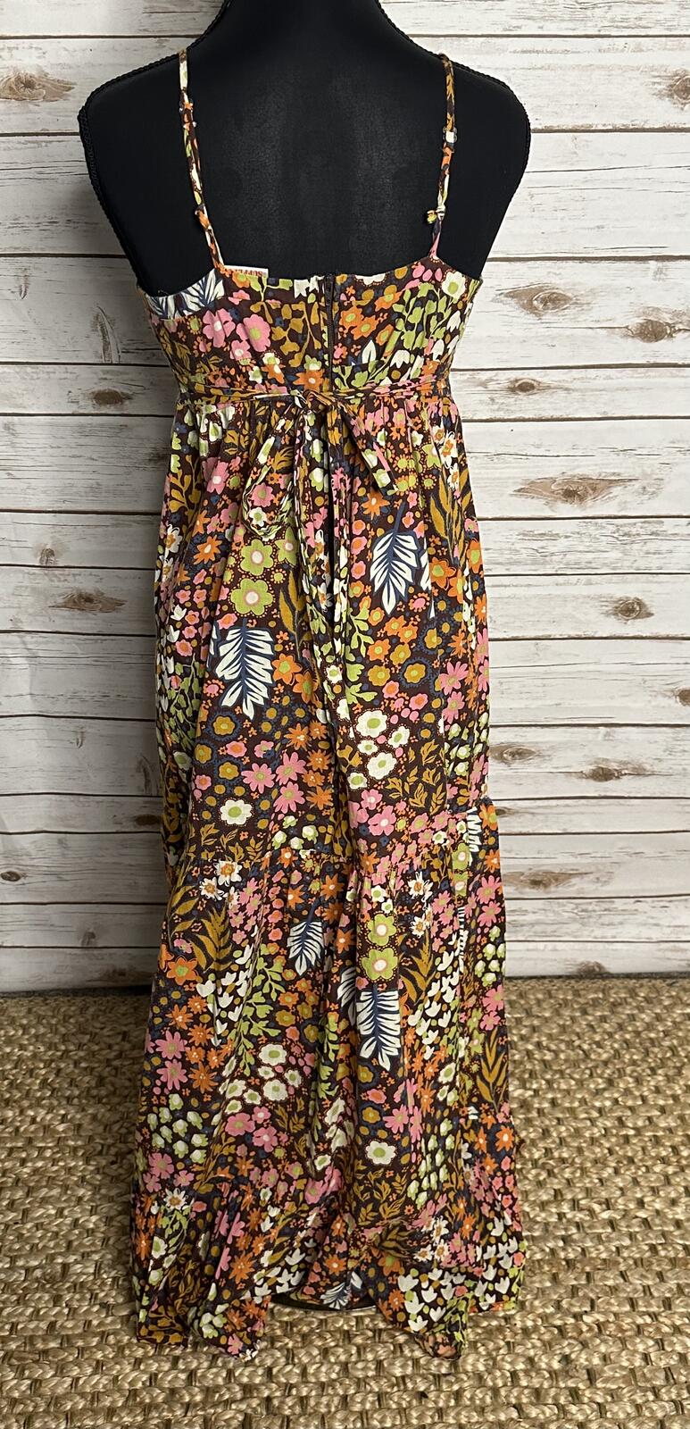 Mossimo Supply Co multicolored floral cotton empire waist maxi dress boho 70s