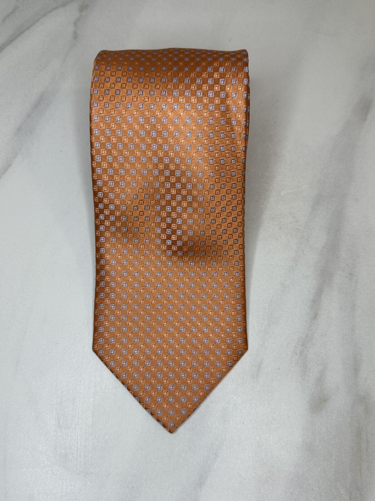 MICHAEL Michael Kors orange grey micro check 100% silk tie classic menswear