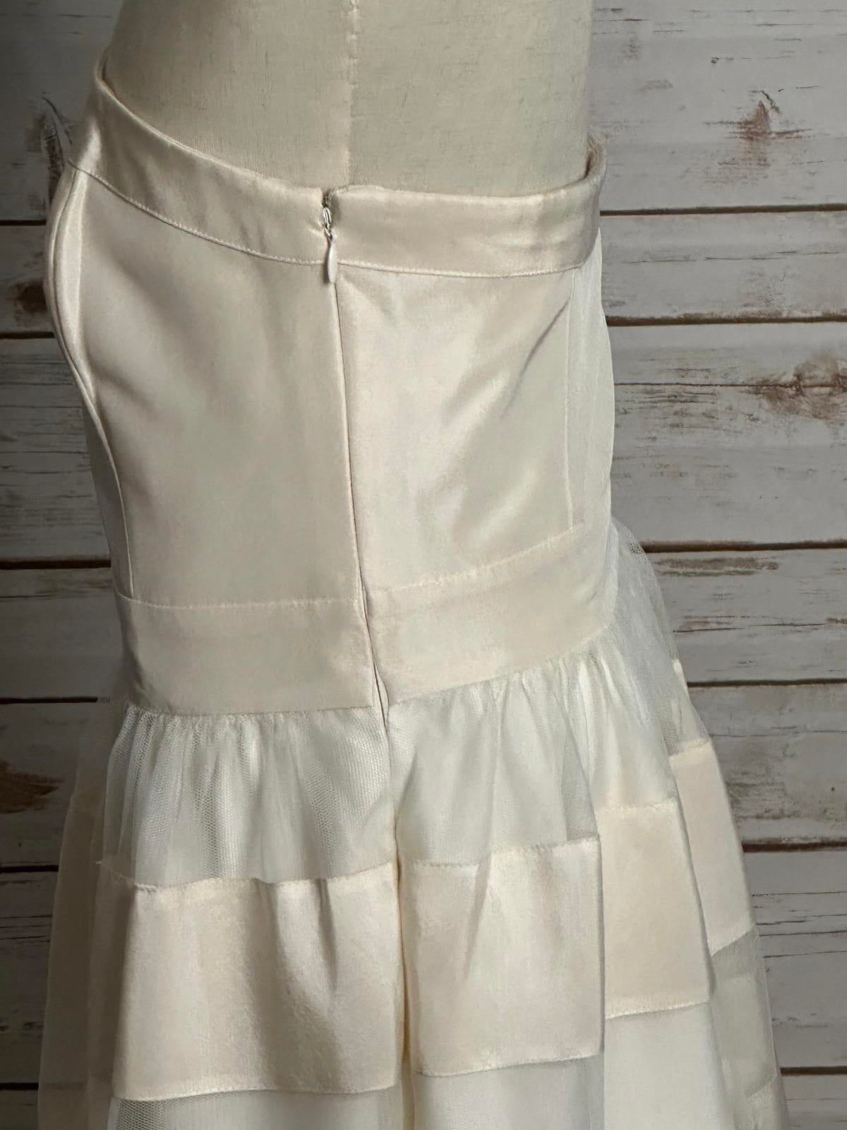 White House Black Market cream quiet luxury silk strapless cocktail dress Size 0
