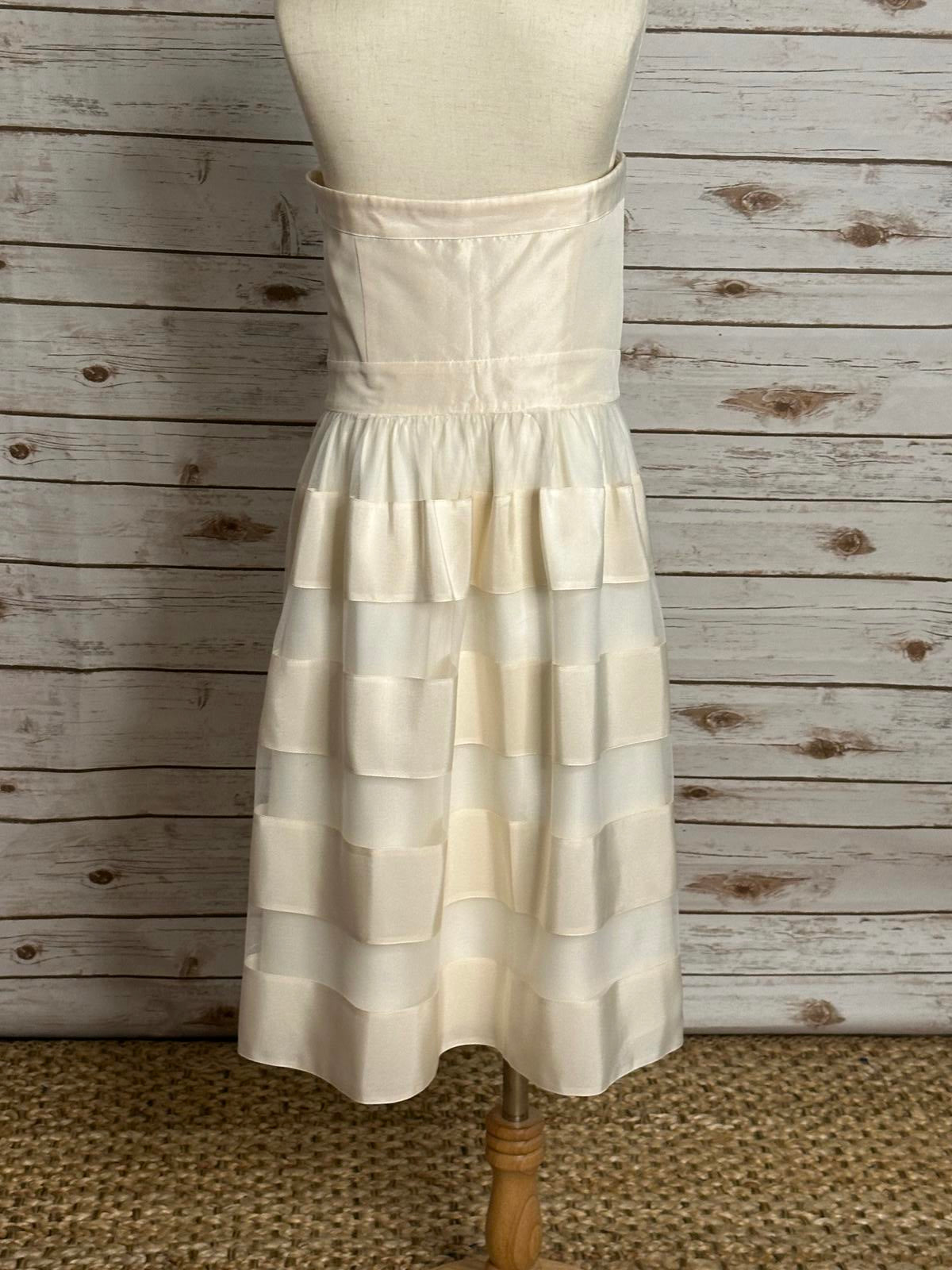 White House Black Market cream quiet luxury silk strapless cocktail dress Size 0