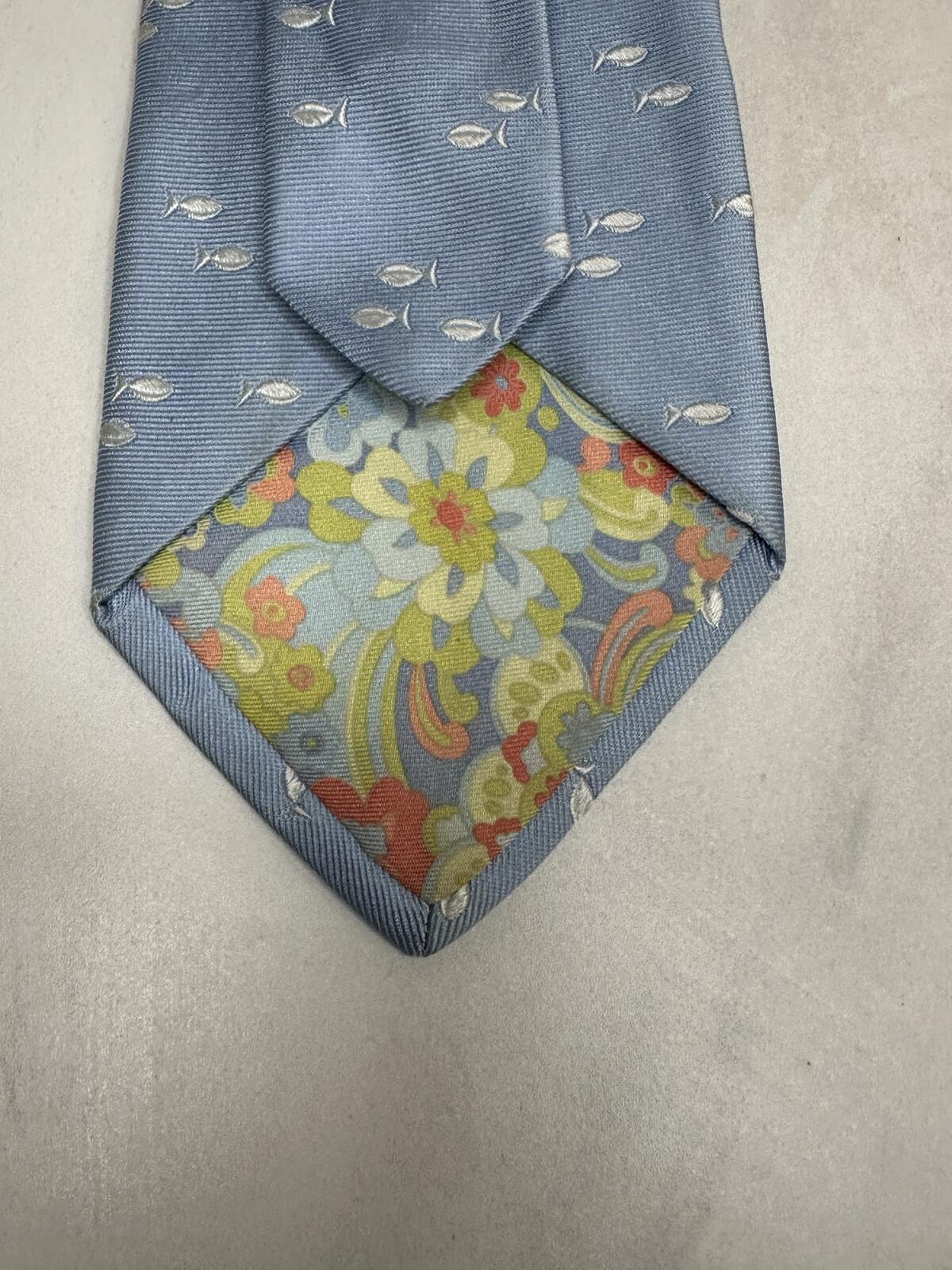 Ted Baker London blue white fish 100% silk tie nautical coastal nautical preppy