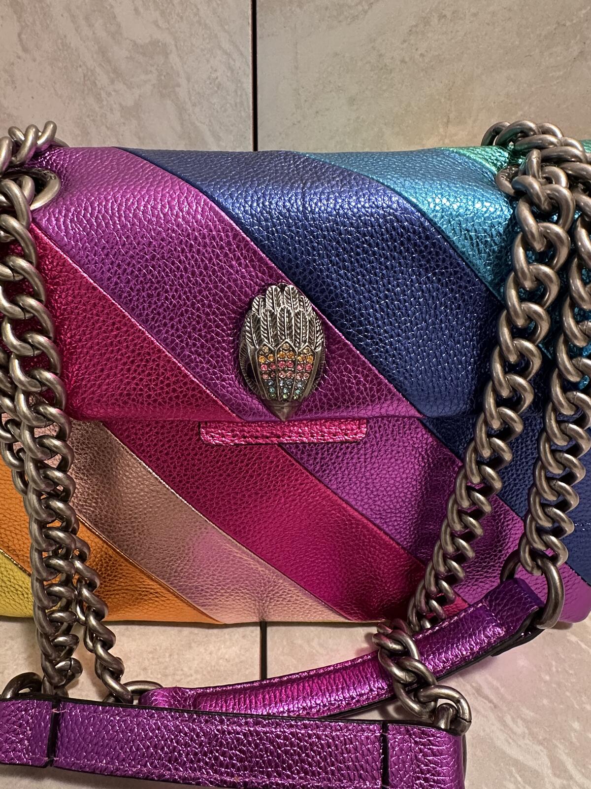 Kurt Geiger Kensington XL metallic rainbow leather shoulder bag dopemine Barbie