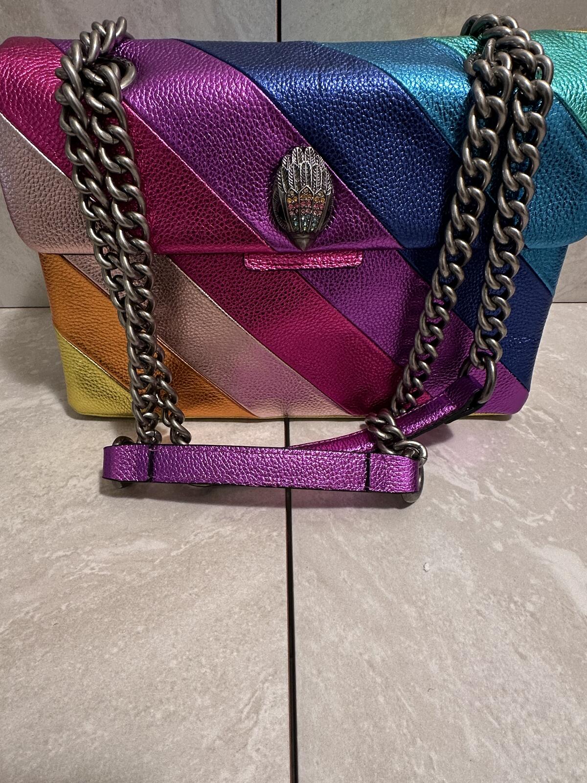 Kurt Geiger Kensington XL metallic rainbow leather shoulder bag dopemine Barbie