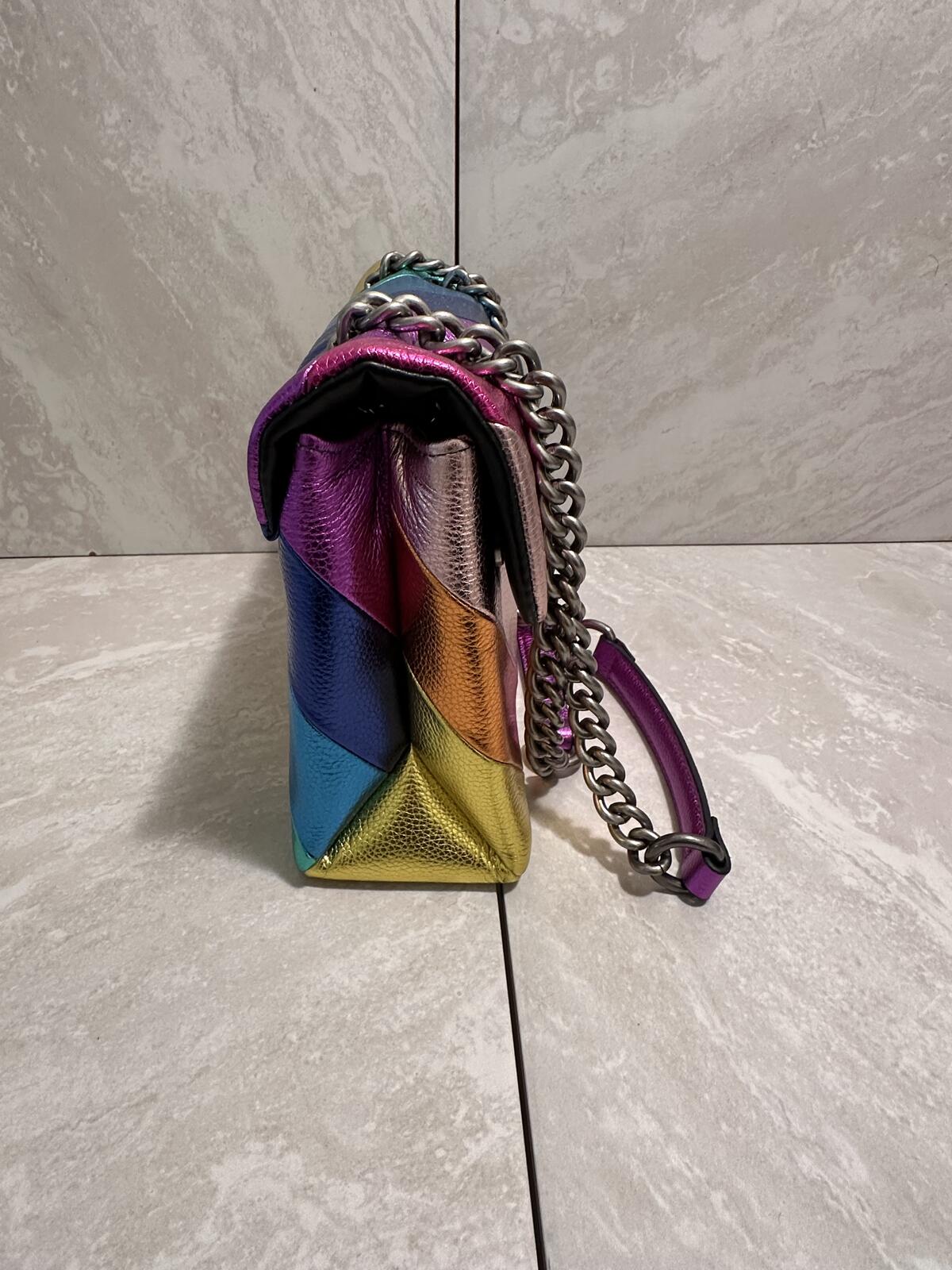 Kurt Geiger Kensington XL metallic rainbow leather shoulder bag dopemine Barbie