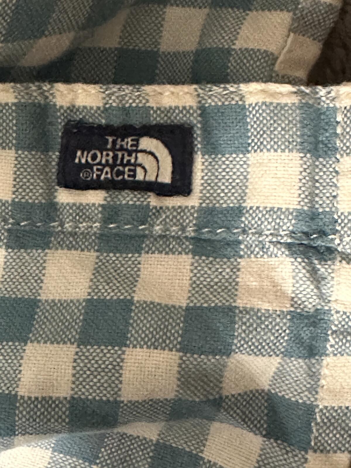 The North Face blue white gingham short sleeve button-up shirt Medium gorpcore