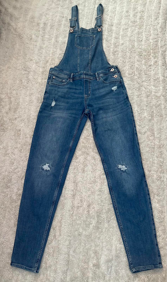 Abercrombie Kids medium wash distressed bib-style denim overalls Size 15/16