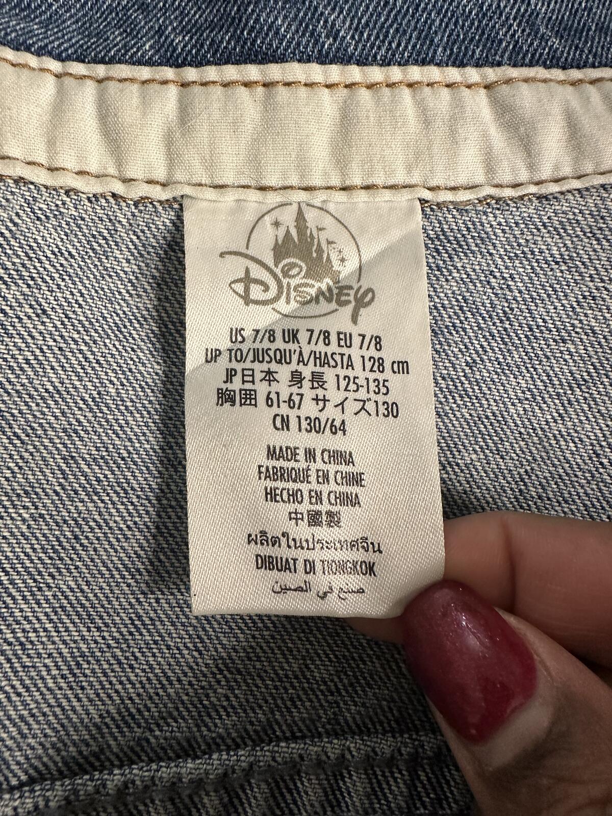 Disney distressed jean jacket Size 7/8 denim medium wash sequin embroidered