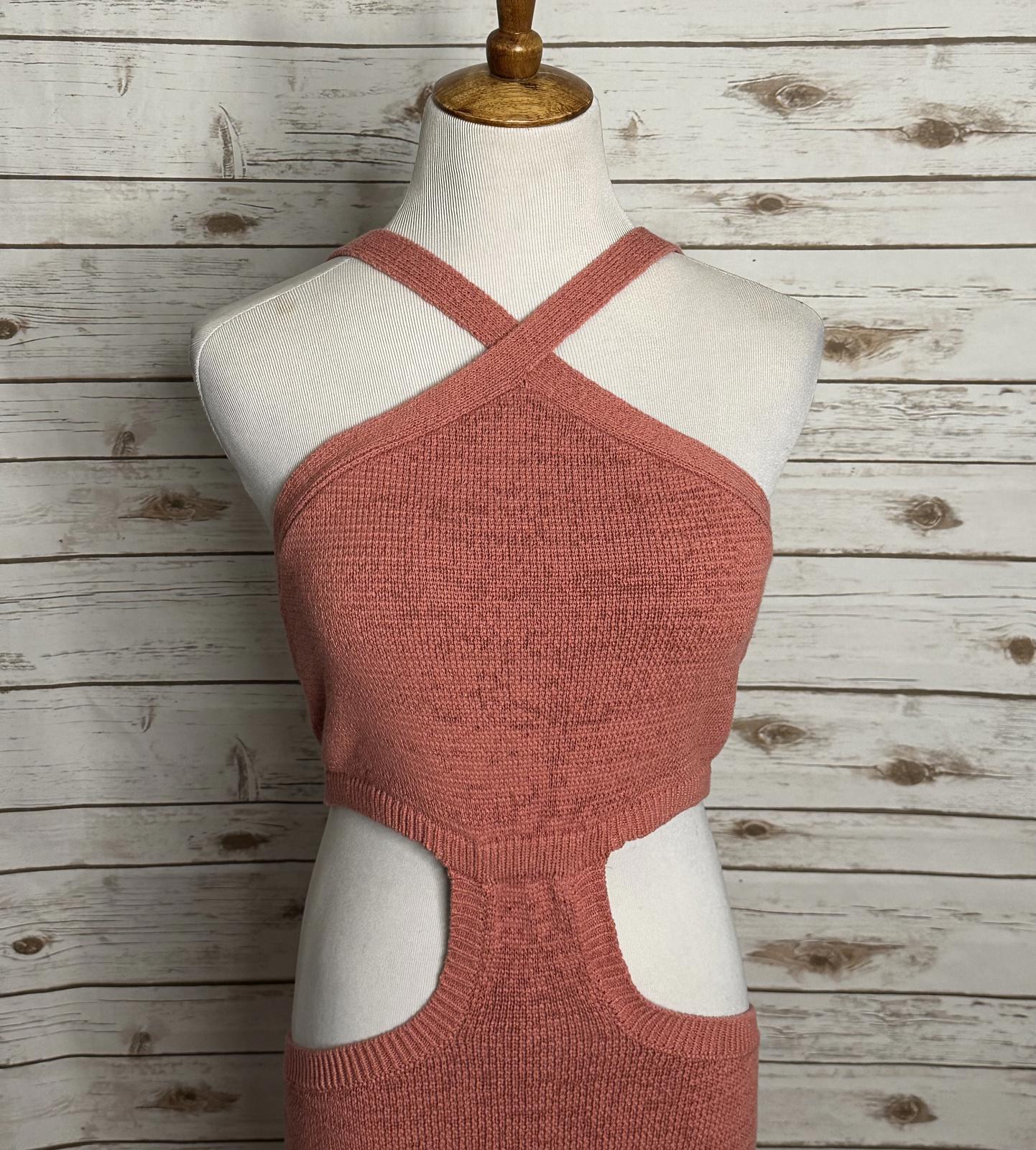 Express vacation resort coral knit cutout halter bodycon maxi dress Medium