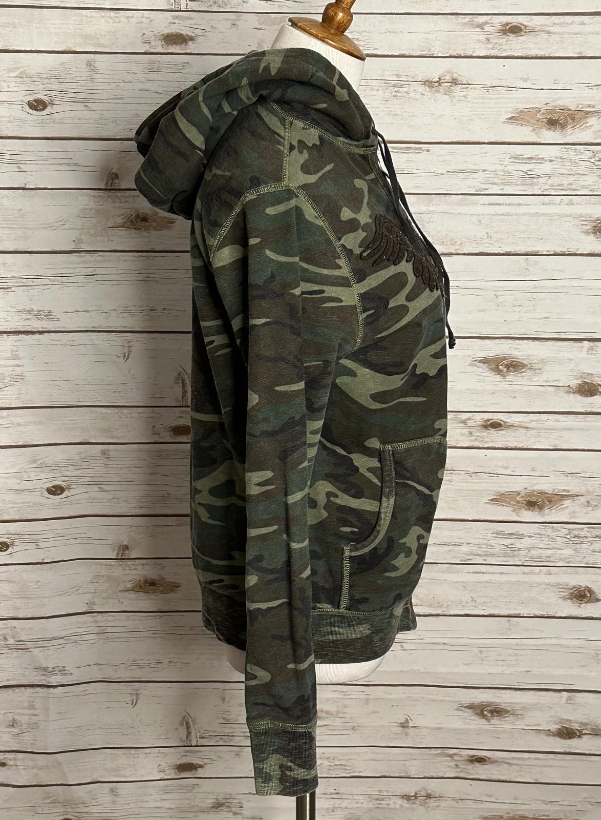 Vintage Lucky Brand military camo embroidered peace sign full zip hoodie Medium