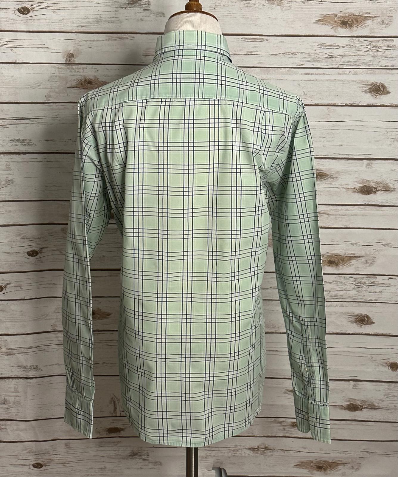 Bonobos Slim Fit classic cotton mint green/navy plaid button-down shirt Size Med