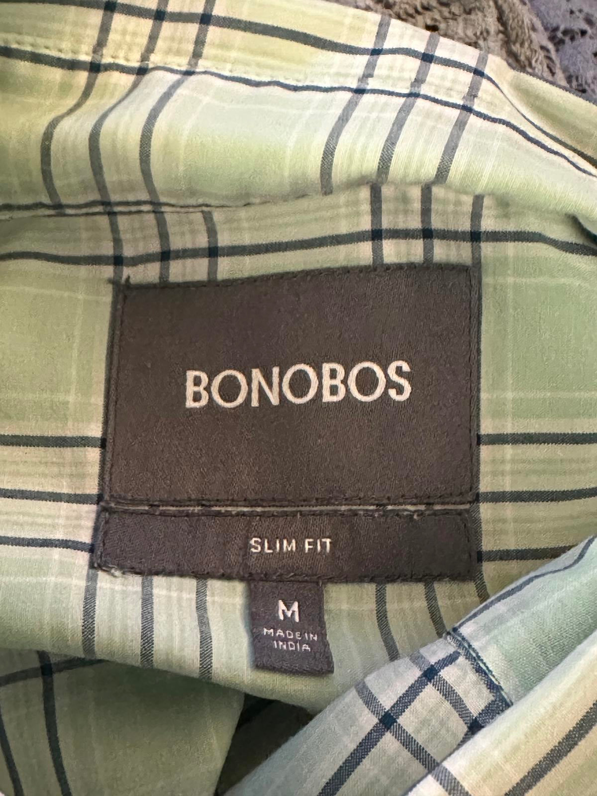 Bonobos Slim Fit classic cotton mint green/navy plaid button-down shirt Size Med