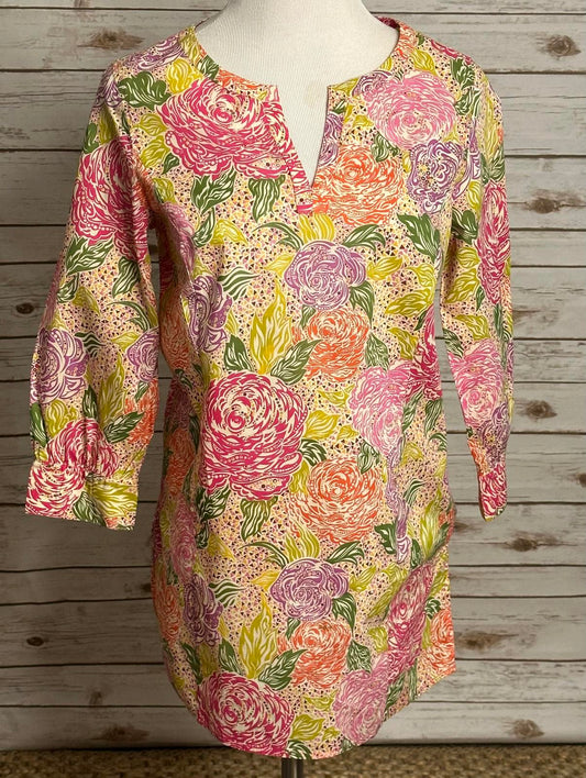 Brooks Brothers LIBERTY 100% cotton split V-neck tunic top/shirt Size Medium