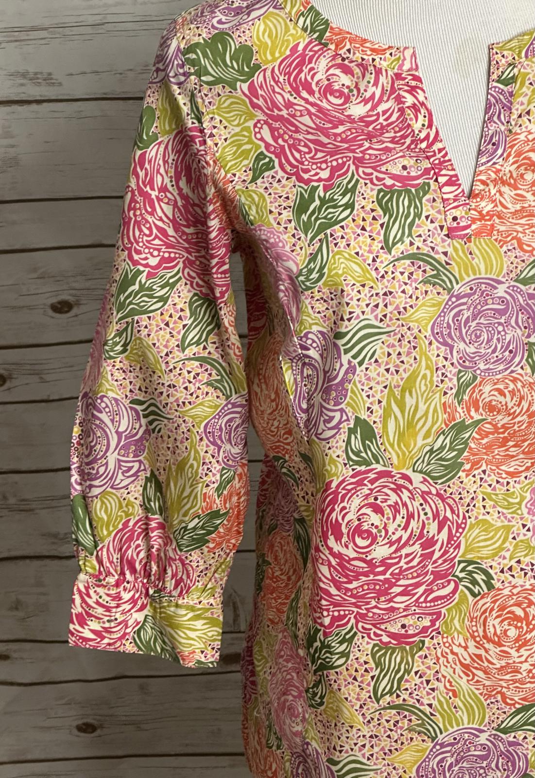 Brooks Brothers LIBERTY 100% cotton split V-neck tunic top/shirt Size Medium