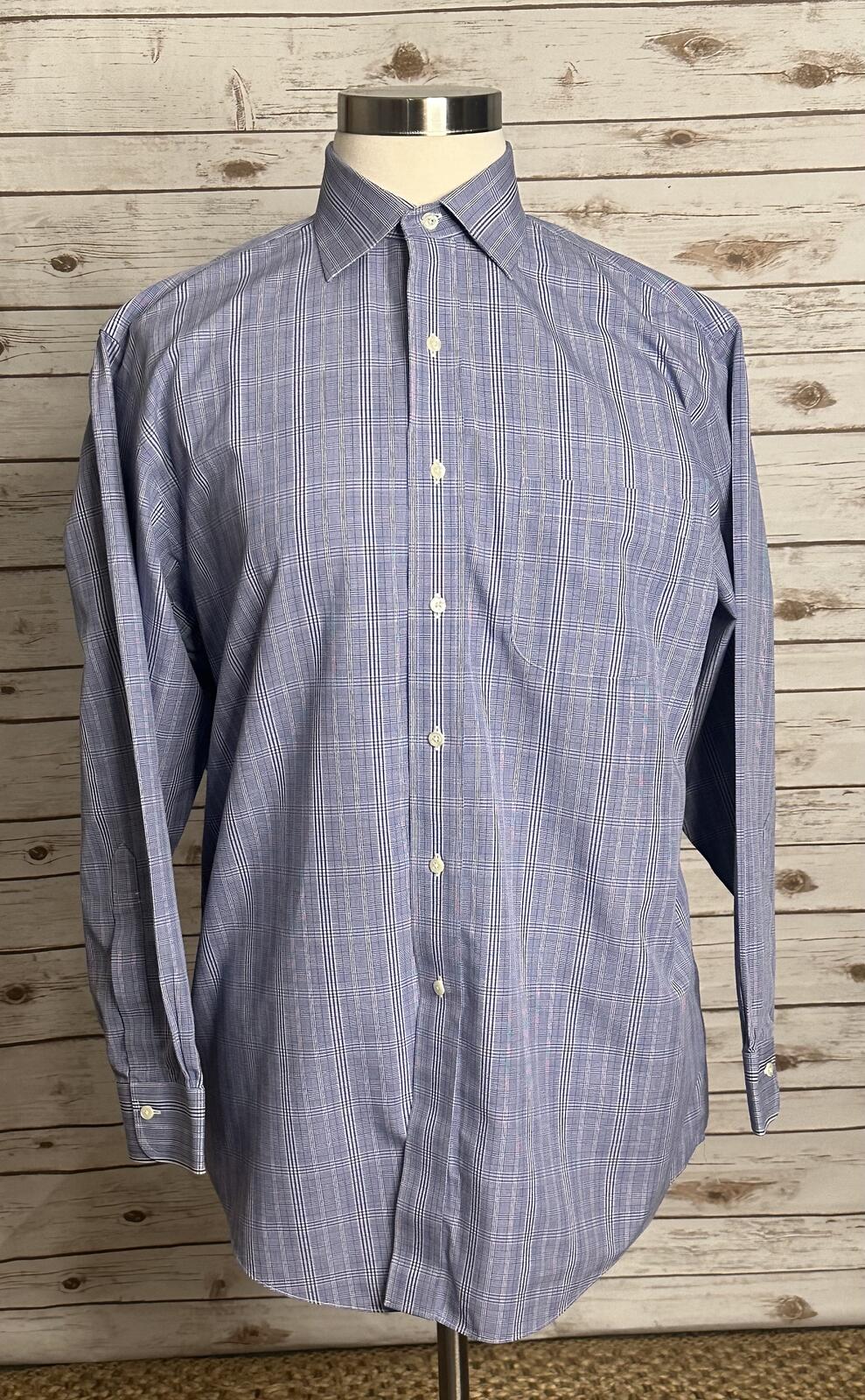 Brooks Brothers blue white plaid long sleeve button-up shirt Size 16.5/33 preppy