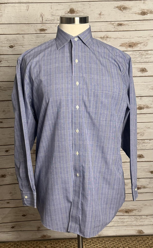 Brooks Brothers blue white plaid long sleeve button-up shirt Size 16.5/33 preppy