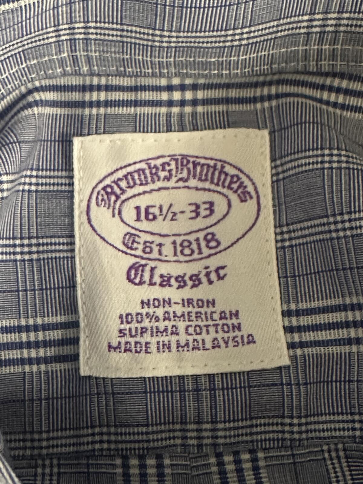 Brooks Brothers blue white plaid long sleeve button-up shirt Size 16.5/33 preppy