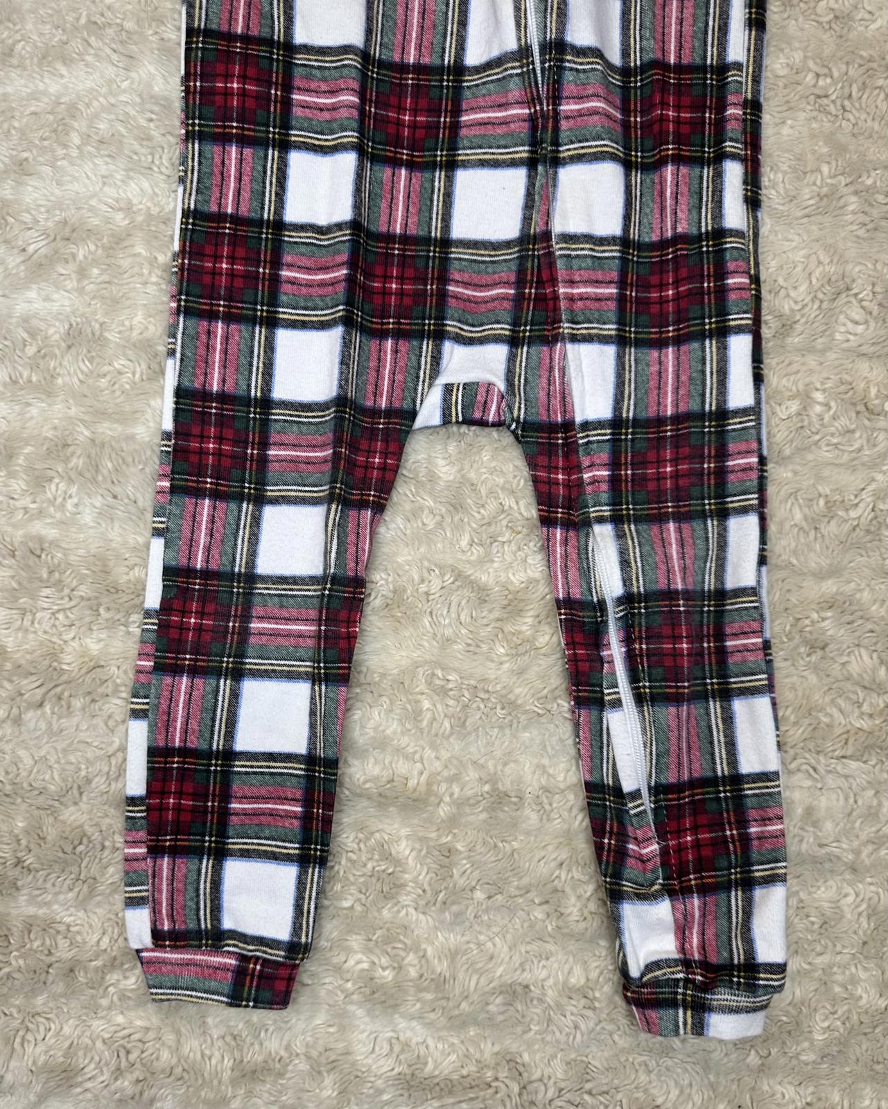 Pottery Barn Kids plaid tartan long sleeve one-piece footless romper Size 12-18M