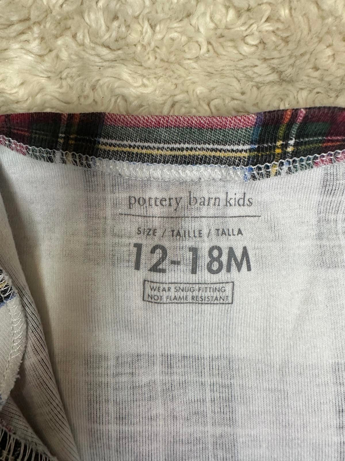 Pottery Barn Kids plaid tartan long sleeve one-piece footless romper Size 12-18M