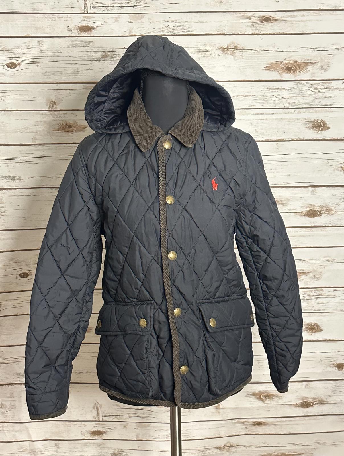 Polo Ralph Lauren black quilted barn snap front hooded jacket Size L (14-16)