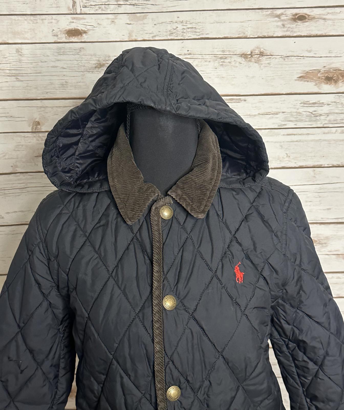 Polo Ralph Lauren black quilted barn snap front hooded jacket Size L (14-16)