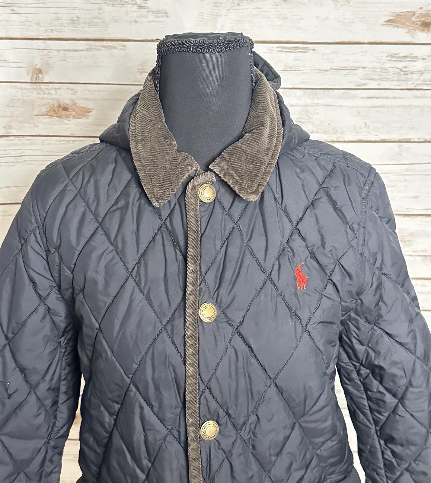 Polo Ralph Lauren black quilted barn snap front hooded jacket Size L (14-16)